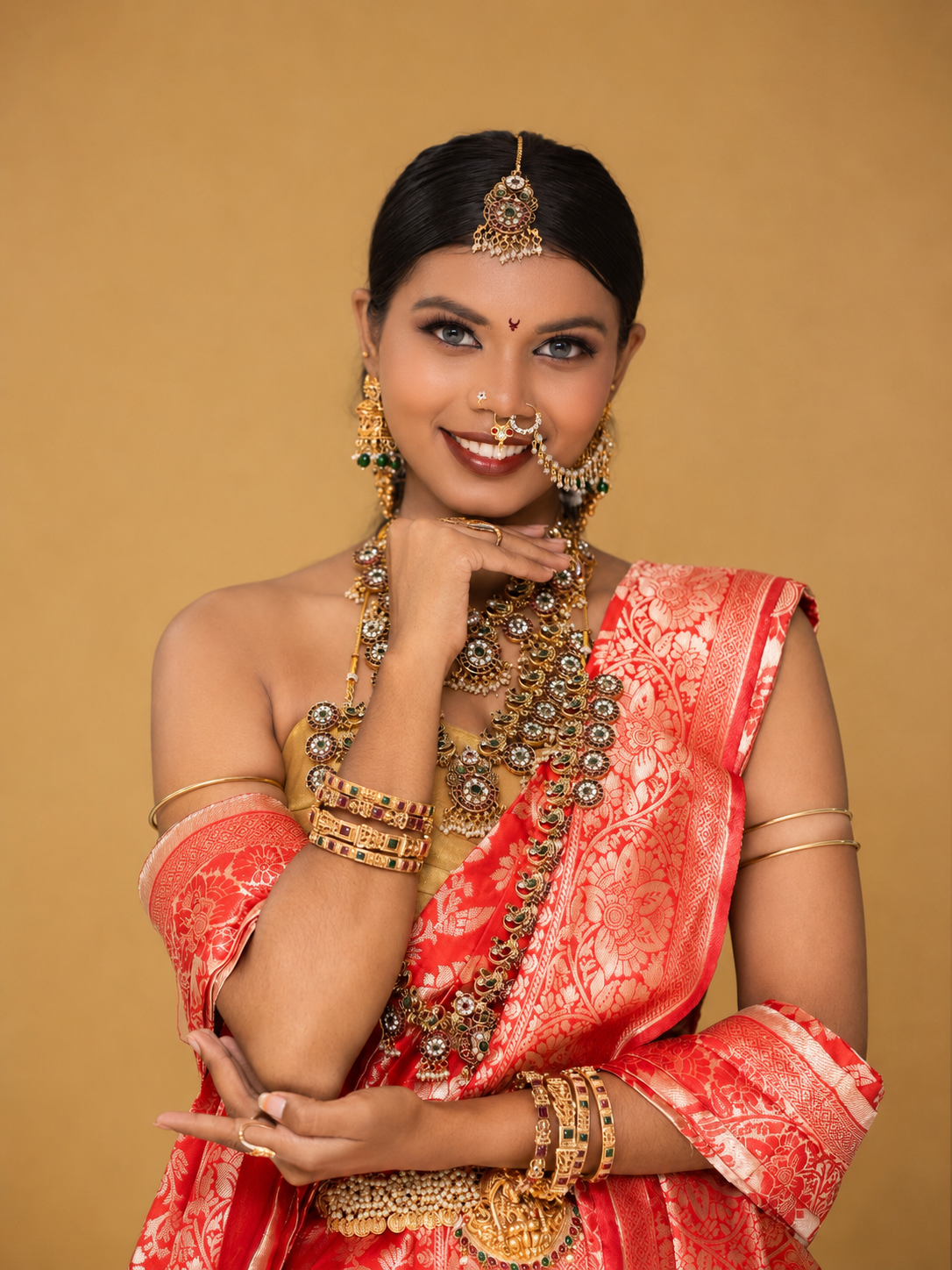 Red bridal makeup portrait