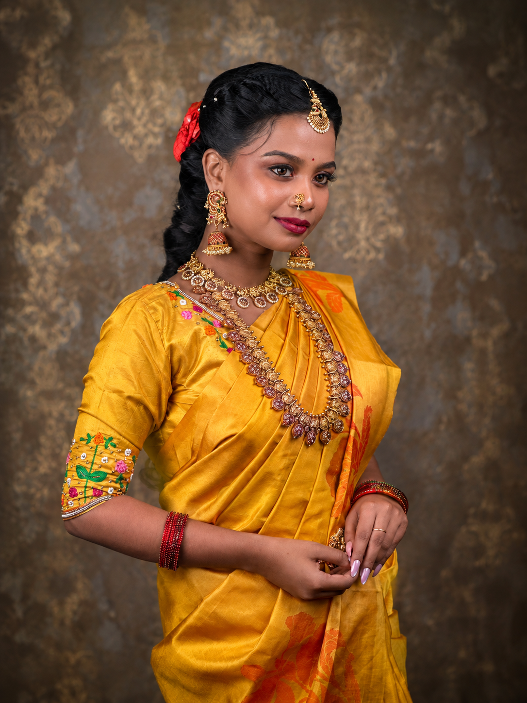 Yellow saree bridal makeup look